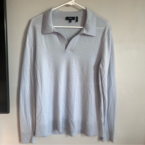 Theory Sweaters - Theory Johnny Collar Sweater in Merino Wool Light Blue L